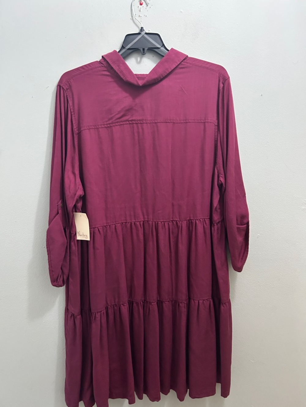 Tiered Button-Front Shirt Dress in Plum - Picture 3 of 8